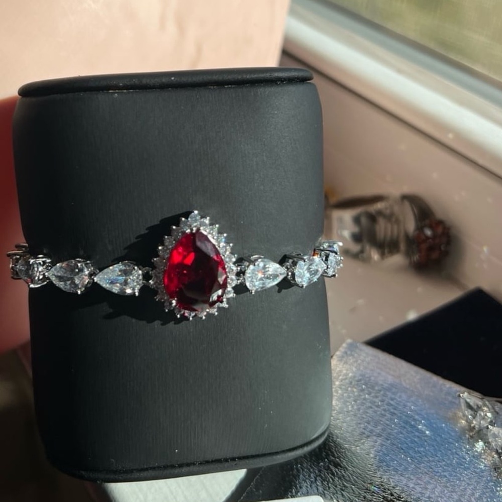 4.2ct Ruby Oval Cut Dangle Swarovski Elements Ear… - image 7